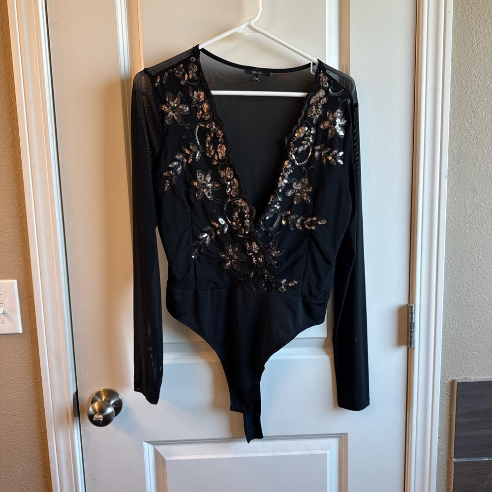 Black Sequin Embellished Bodysuit